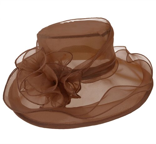 Lawliet Summer Hats for Women Organza Wide Brim Sun Hat Kentucky Derby Wedding Church Tea Party Floral Cap A002: Brown