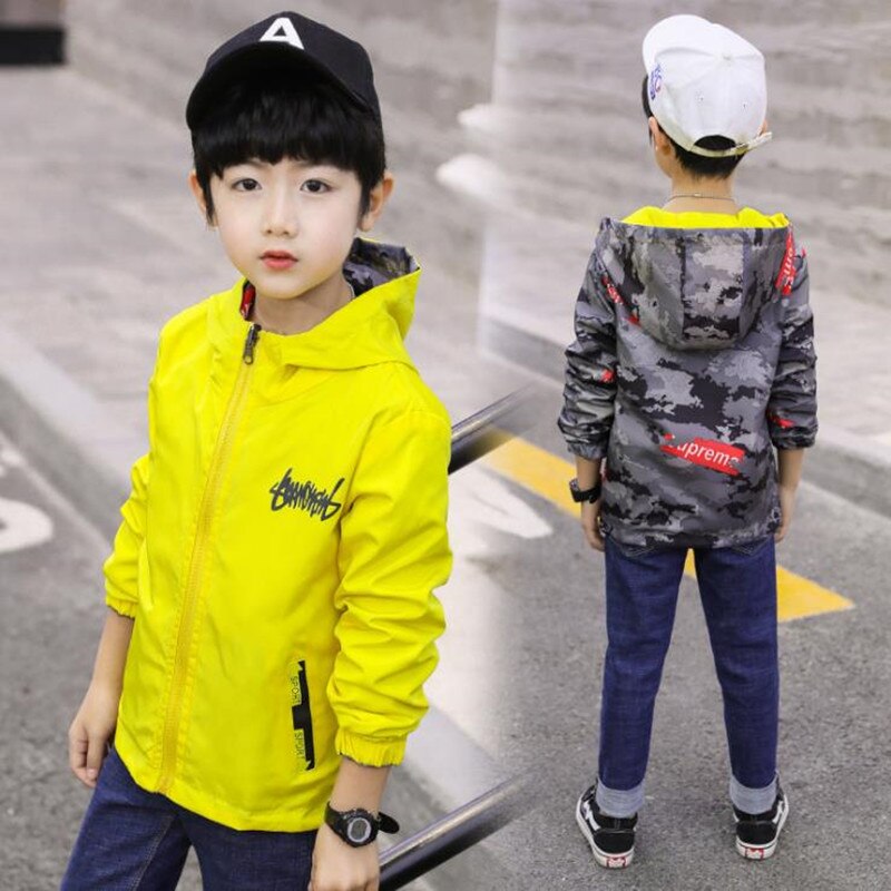 Herfst jongens hoed jas koreaans merk jongens lange mouwen jongenskleding kleine windshirts aan beide kanten
