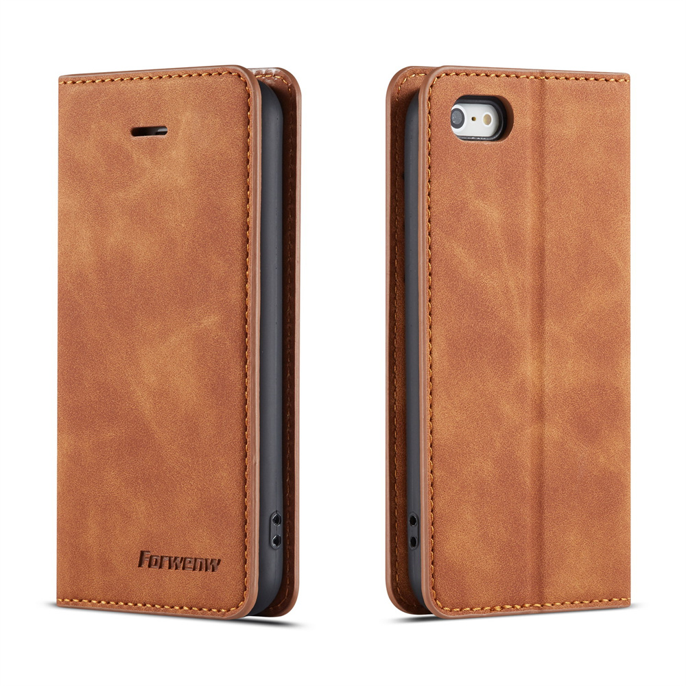 Forwenw magnetische flipcase voor iphone 5 5s se, volledige bescherming, tpu-basis, suède leer, slanke portemonneecase, kaarthouder, telefoontas: Canvas / Blauw