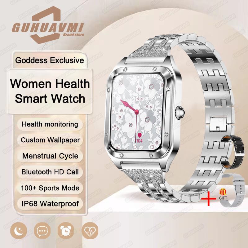 Reloj inteligente ultrafino de lujo para mujer, pantalla completamente táctil, frecuencia cardíaca, resistente al agua, rastreador de actividad/deporte, 2024: Caqui