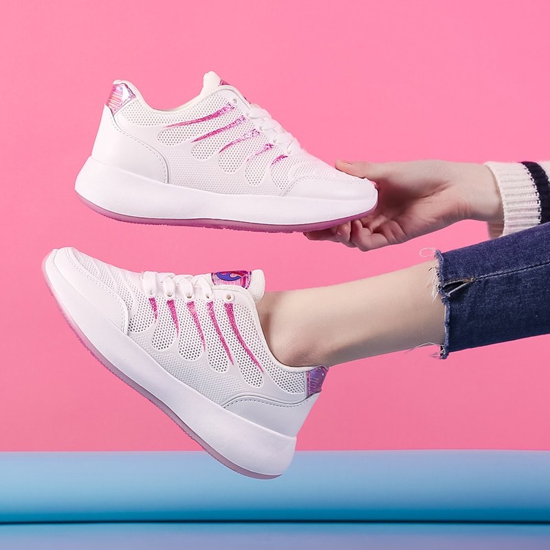 Luft atmungsaktive frauen schuhe frühling sommer damen turnschuhe koreanische weibliche höer zunehmende mokassins Dame Gittergewebe vulkanisierte schuhe