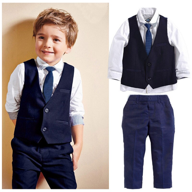3 stk sett høst barnas fritidsklær sett baby gutt klær vest gentleman dress for bryllup formelle klesdrakter