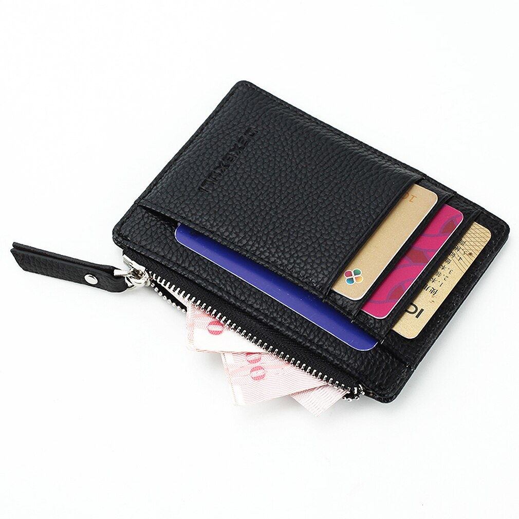 Mini porte-pièce d'identité femme portefeuille en cuir femmes hommes porte-carte porte-monnaie Portable sac porte: Black
