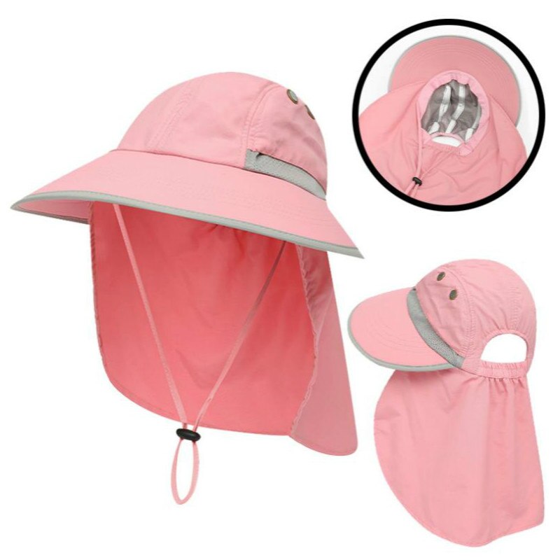 Gorra de pesca de cola de caballo de ala ancha para mujer, sombrero de pescador ajustable, protección UV sólida, protector solar de verano, bob: Rosa