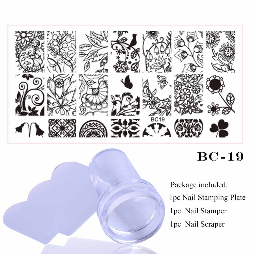 1 sæt blonde stempelplade til nail art blomst 3d overførselstryk stencil stamper skraber manicure stempel værktøj chbc 01-20: Bc19