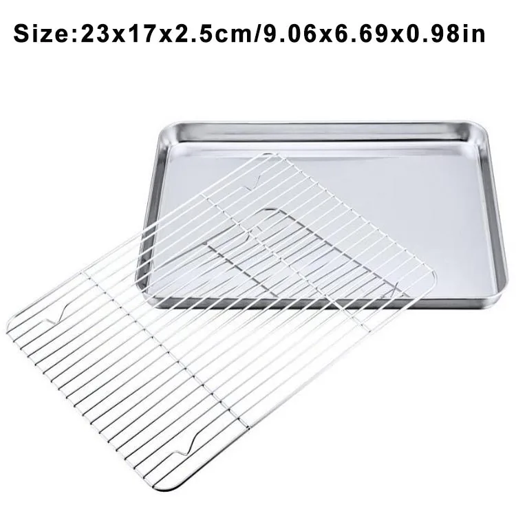 Bandeja para hornear galletas con parrilla Rectangular de acero inoxidable con rejilla de enfriamiento extraíble, utensilio de cocina, bandeja antiadherente adecuada para horno