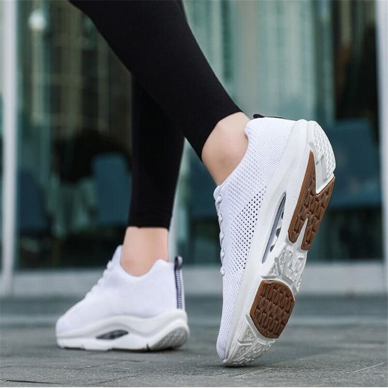 Tênis de cunha feminino, sapato com amortecedor de ar, macio, antiderrapante, plataforma para exercícios, aumento de salto