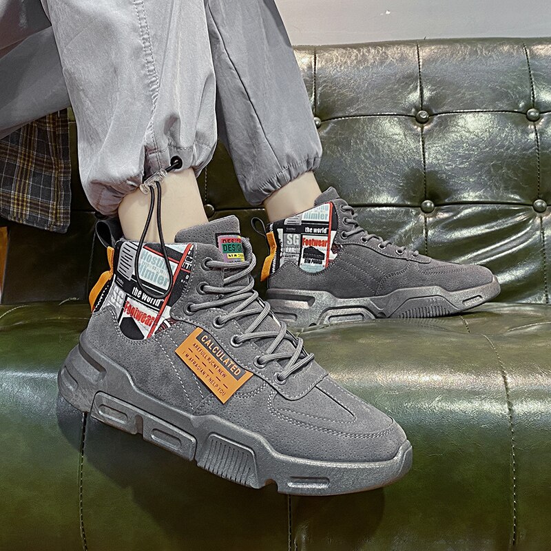Hommes baskets haut Jogging chaussures hommes chaussures décontractées respirant chaussures de marche hommes vulcaniser chaussures chaussures légères chaussures populaires: Gris / 8.5