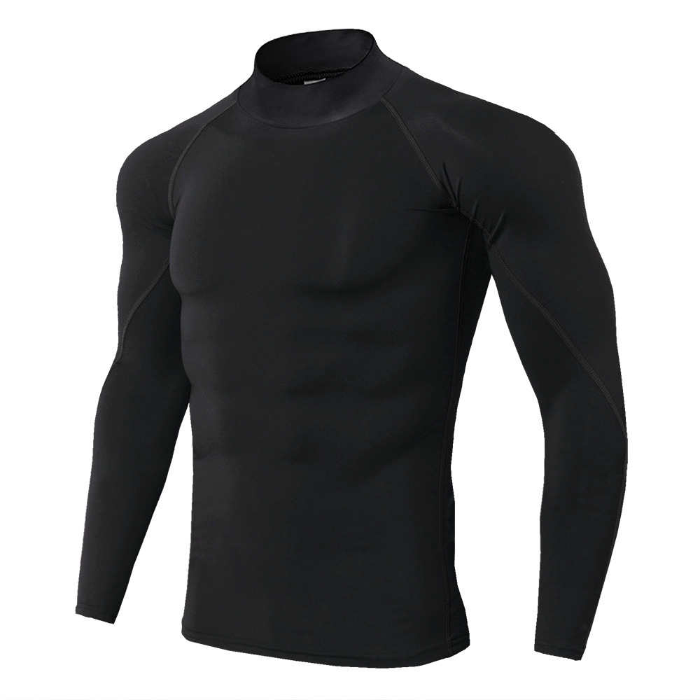 Men's Workout Compression Shirt Turtleneck Long Sleeve Rash Guard Gym Base Layer Athletic Undershirt Gear Sports Shirt: L / Beige