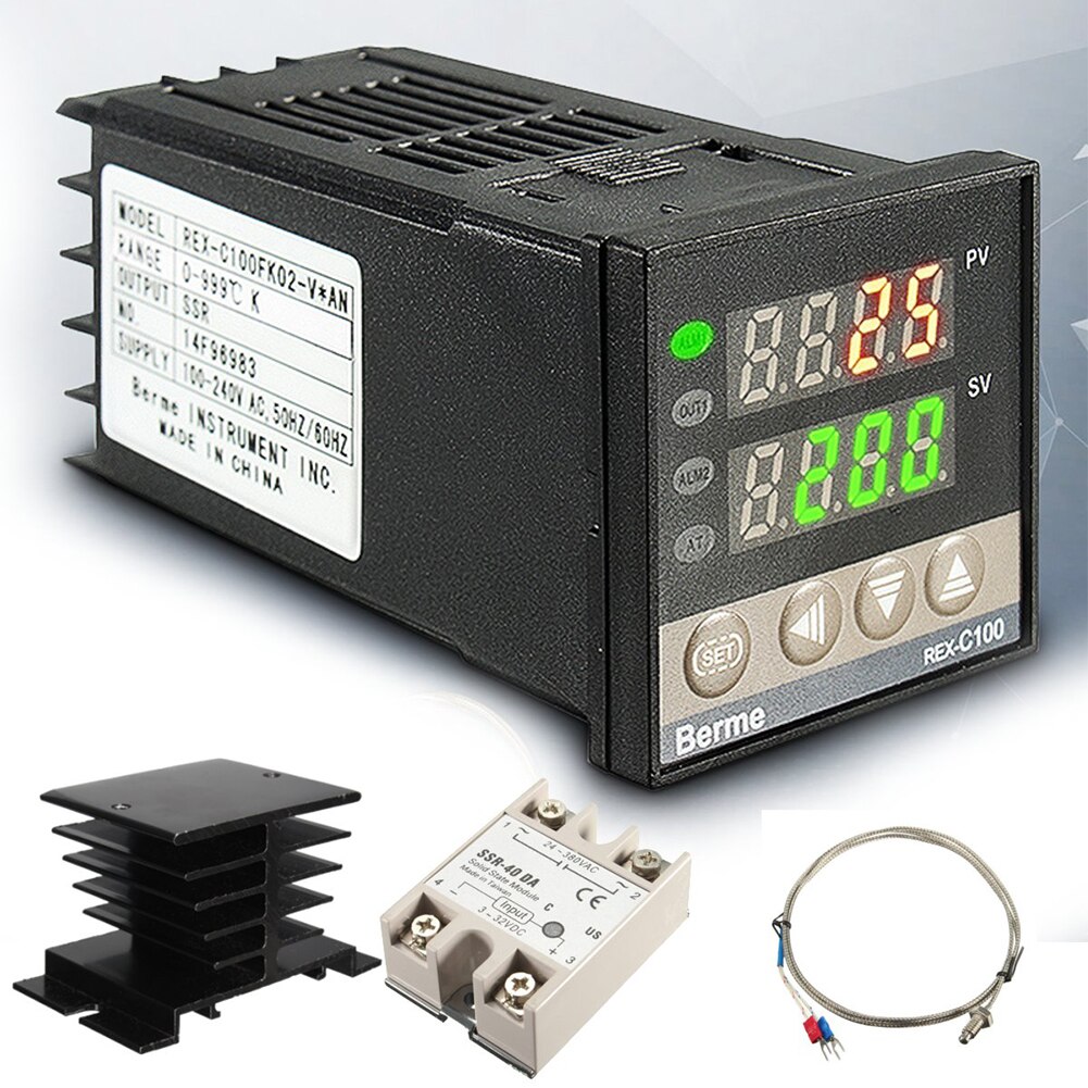 LCD PID REX-C100 Temperature Controller set + max.40A SSR K Thermocouple