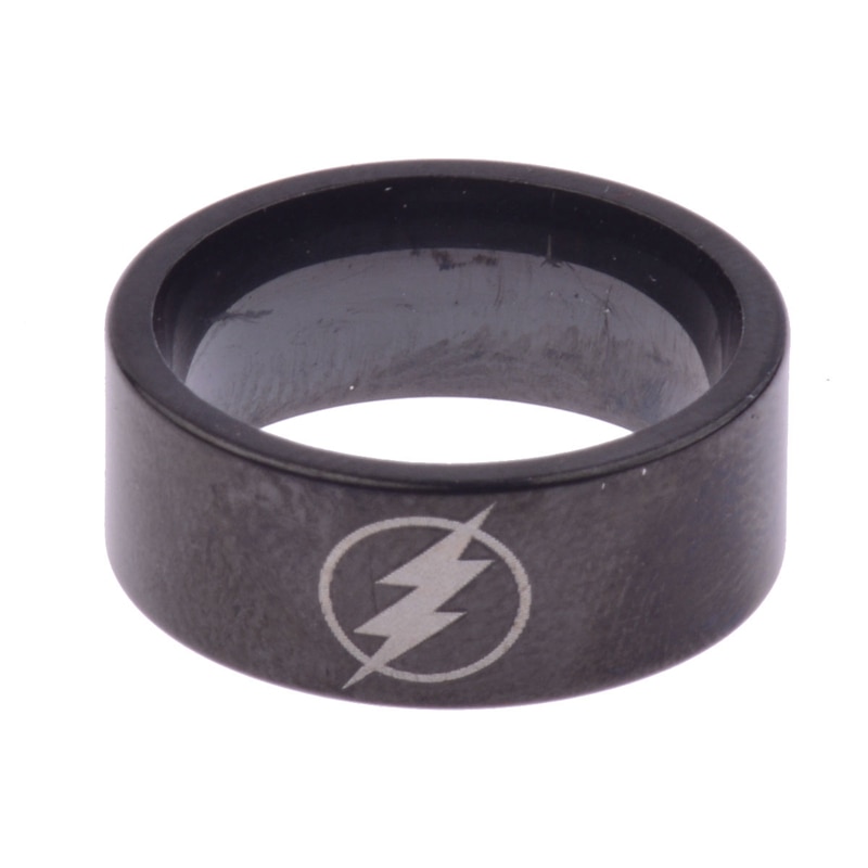 Mode Titanium Jongens Mannen Zwart De Flash Symbool Rvs Gepolijst Ring Cocktail Bruiloft Sieraden