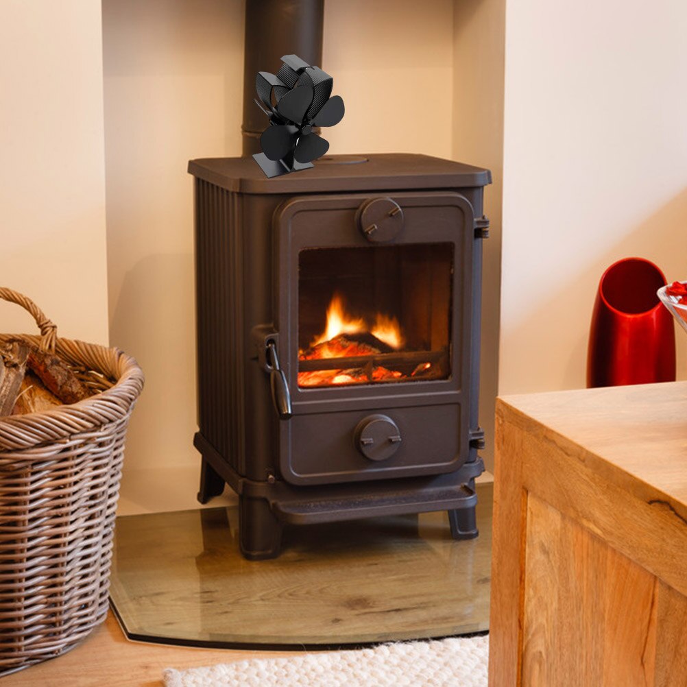 4-Blade Heat Powered Stove Fan Silent Operation Fireplace Fan Heat Circulation Thermal Stove Fans for Wood/Log Burner/Fireplace