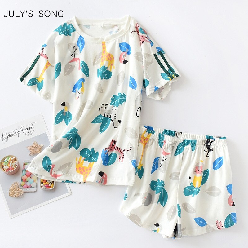 Juli's lied casual katoenen nachtkleding dames pyjama sets korte mouwen nachtkleding meisjes shorts ronde hals cartoon bedrukte pyjama