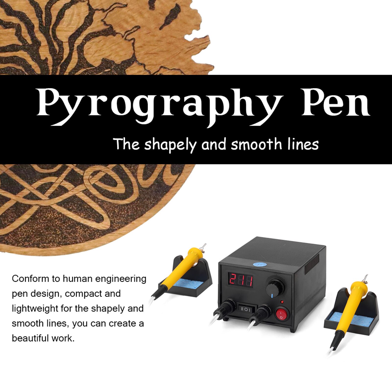 Multifunctional Digital Electric Gourd Wooden Pyrography Machine with 20pcs Heating Pen Heads for Woodworking Leather Pyrography