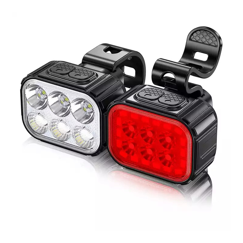 Fietsverlichtingsset USB-opladen berghelm racefiets koplamp achterlichtset: Black