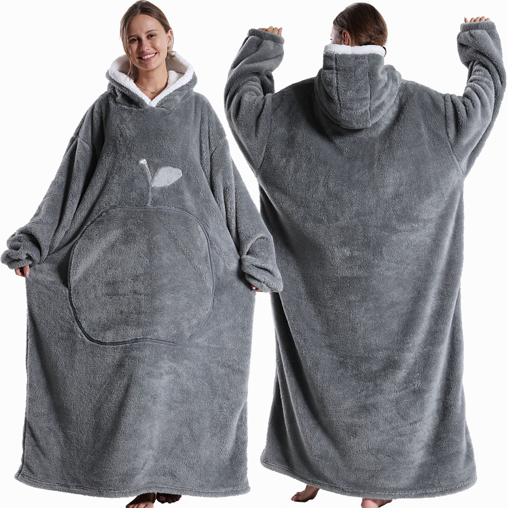 Suéter con capucha de invierno para mujer, manta polar de gran tamaño con mangas, Bolsillo grande, Sudadera con capucha de TV gruesa y cálida, bata para pareja