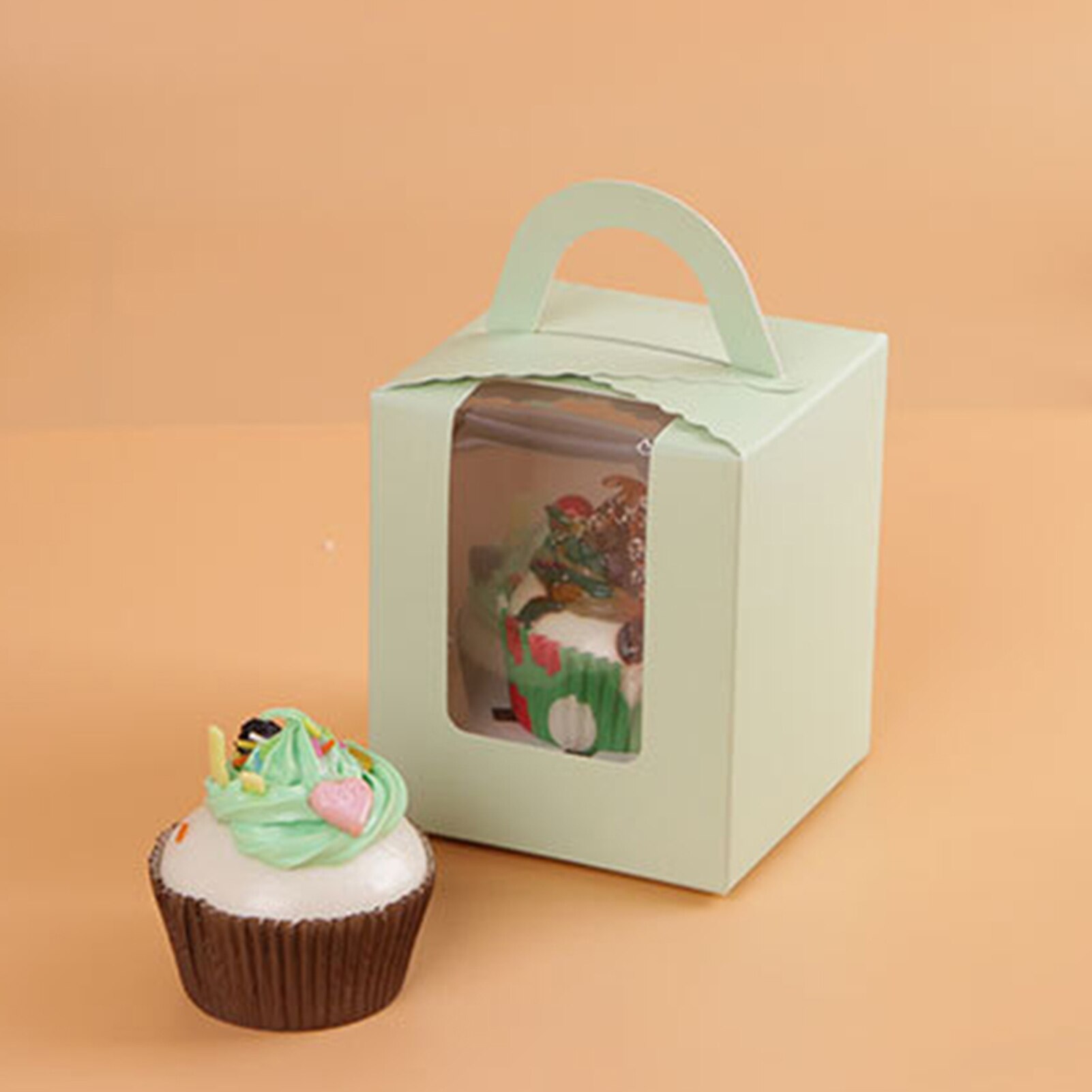 50 kpl cupcake laatikko ikkunalla ja kahvalla kakku kantaja pieni kakku säiliö leipomo hääjuhla syntymäpäivä tarjonta ye: Vihreä