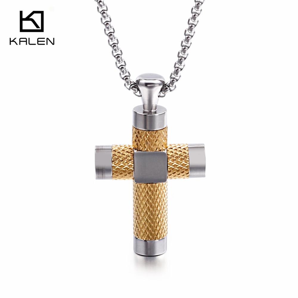 KALEN Stainless Steel Big Cross Pendant Necklace 3 Color Crucifix 65CM Long Chain Necklace Prayer Jewelry Accessories