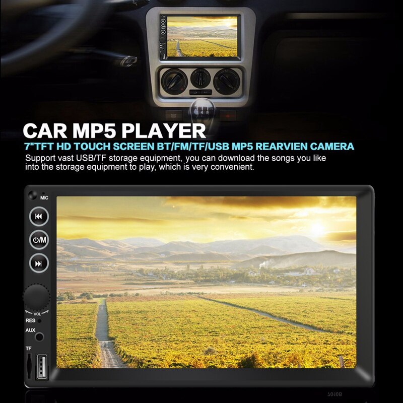 Autoradio 7 tuuman hd  mp5 soitin paina sn digitaalinäyttö bluetooth multimedia auton varmuuskopiointi monitori usb 2 din autoradio
