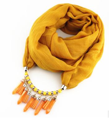 Ethtic Silk Scarf Necklace Neckerchief Scarves Tassels Women Printed Silk Muffler Scarfs Choker Statement Jewelry Luxury Bijoux: YELLOW