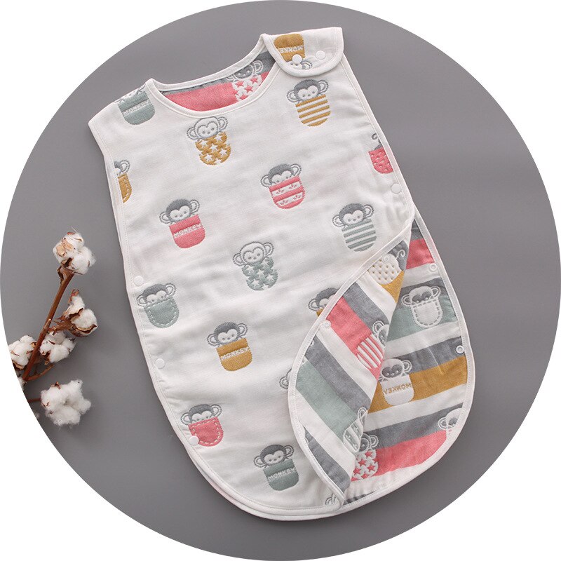 Bébé sac de couchage confortable 6 couches gaze coton pour 0-7Y enfants sommeil couvertures garçons filles enfants Swaddle vêtements de nuit Slaapzak: Monkey / 12M