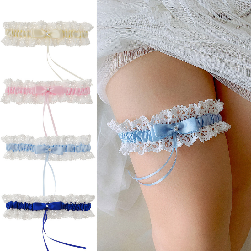 Kleurrijke bruiloft kousenband bruids douche bruid aandenken kant bloemen strass boog sexy vrouwen been kousenband dij ring dij kousenband