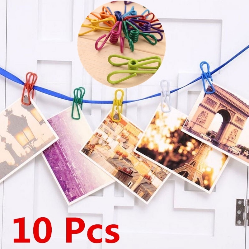 Clips metálicos coloridos multiusos para documentos, bolsa de chips, Clips recubiertos de PVC, 10 Uds.