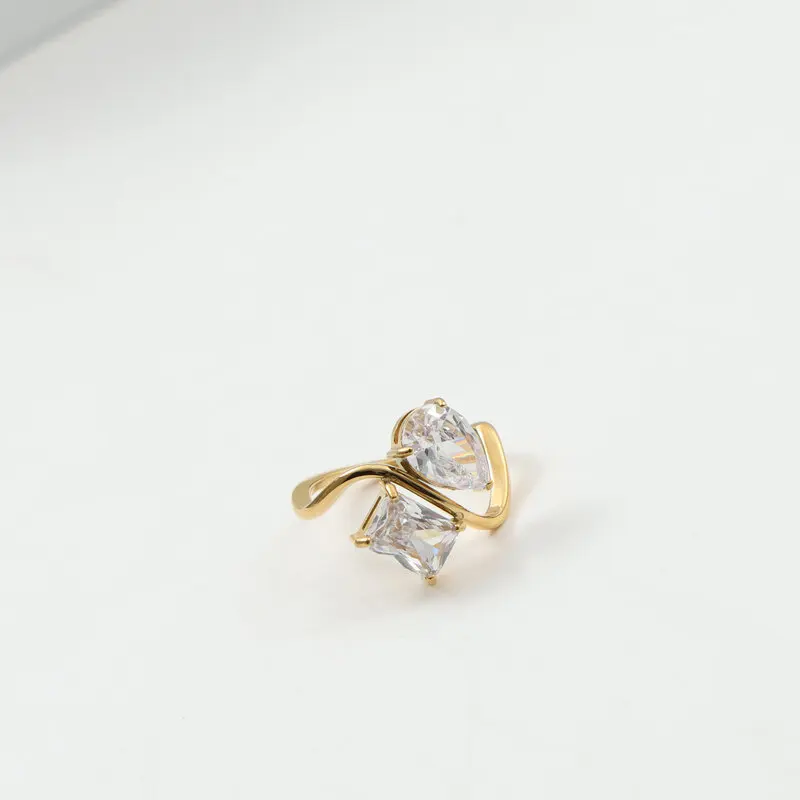 Anillos de acero inoxidable con circonita en forma de gota de agua brillante Vintage de PVD de alta gama para mujer joyería que no se decolora