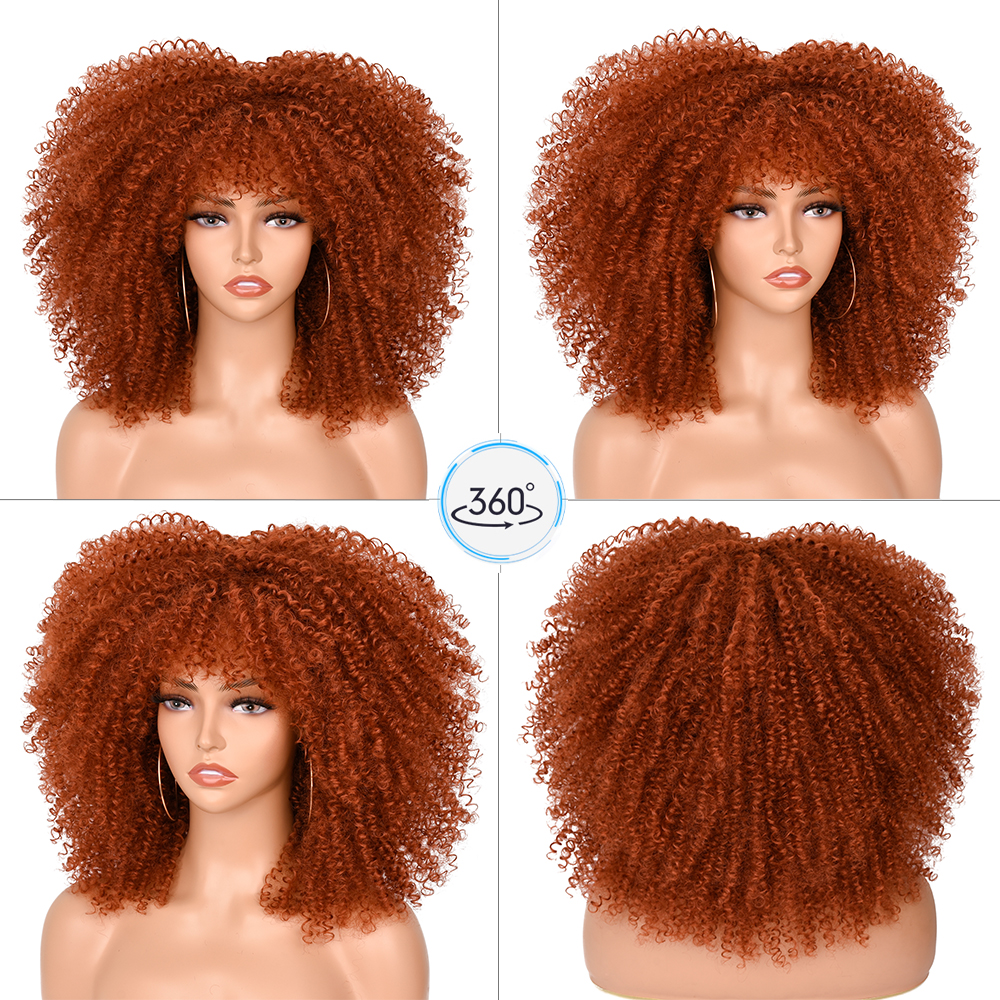 Pelucas rubias de pelo corto para mujeres negras, Afro, rizado, flequillo, Cosplay, Lolita, sintético, Marrón Natural, mezclado