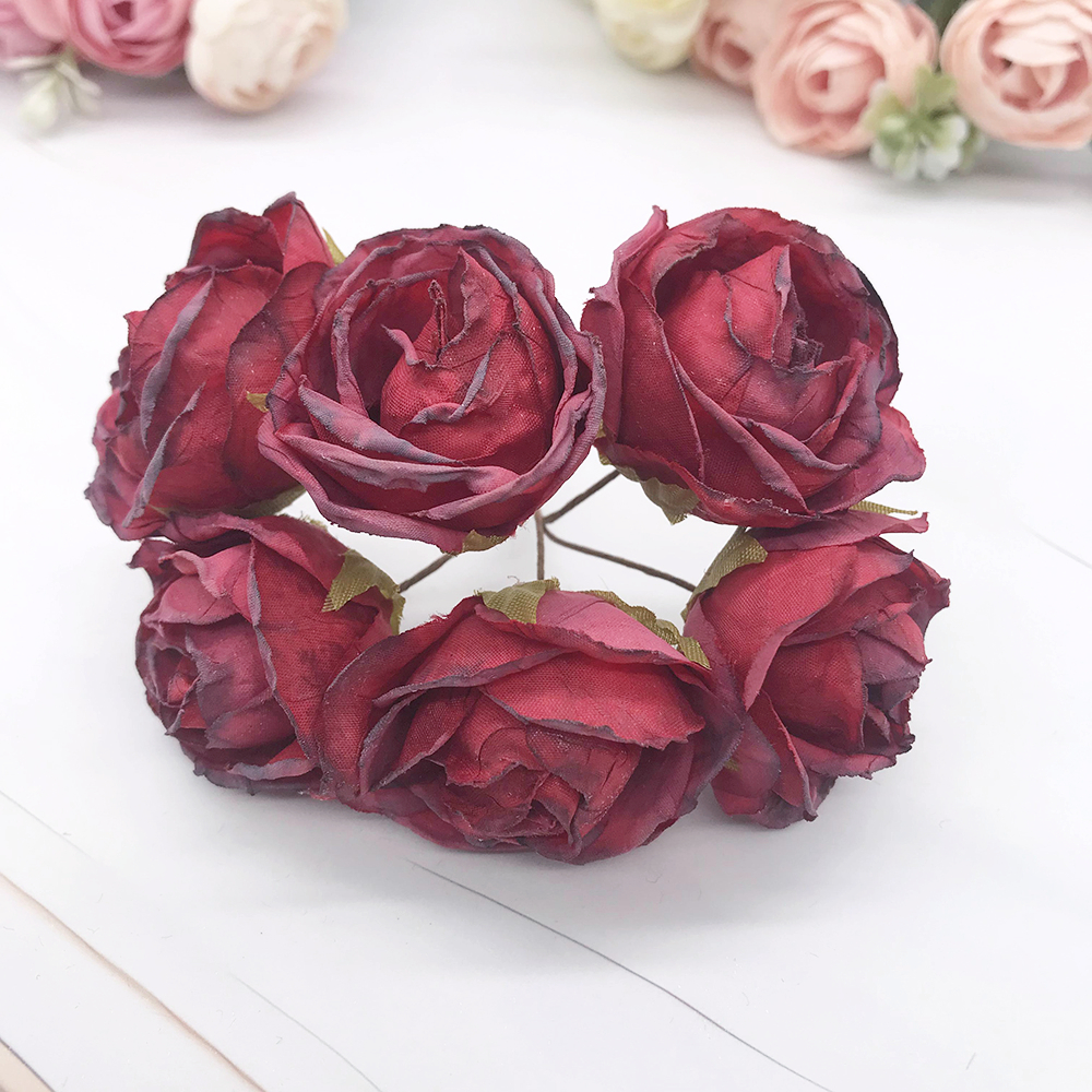 Guirnalda diy de 6 piezas de simulación, tocado de bosque, capullo de té europeo, borde , flor de seda Rosa retro, material de decoración de brotes