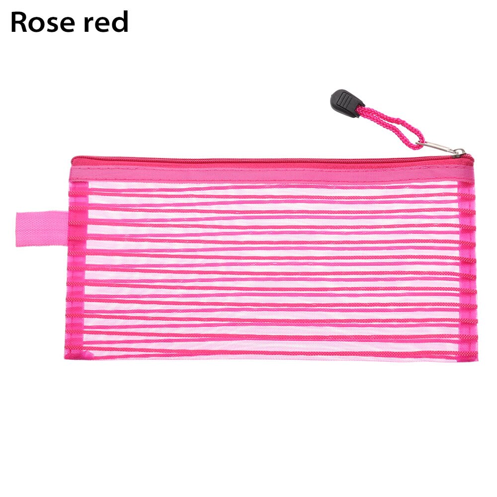 Trasparente Della Maglia sacchetto di Nylon Del Sacchetto Delle Donne Del Sacchetto Della Chiusura Lampo di Cancelleria Semplice Trucco Cosmetico di Immagazzinaggio Del Sacchetto Portatile di Viaggio Make up Organizer: rose red