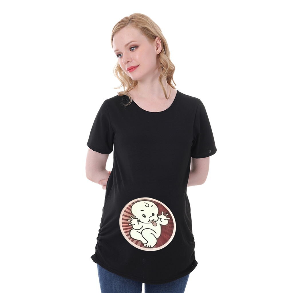 4 # chemise de grossesse maternité mignon bébé imprimer col rond manches courtes T-shirt enceintes hauts Ropa Embarazada Verano Zwanger: Black / XXL