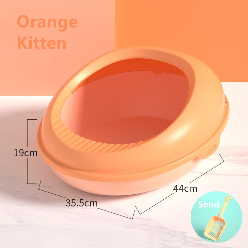Grand bac à litière Semi-fermé pour chat, anti-projection, bassin en forme d&#39;oeuf amovible, toilette pour animaux de compagnie, fournitures pour chats: Orange Kitten