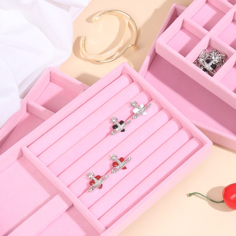 Pink Velvet Stackable Jewelry Display Tray Case for Jewellery Organizer Box Jewerly Organizer Jewelry Storage