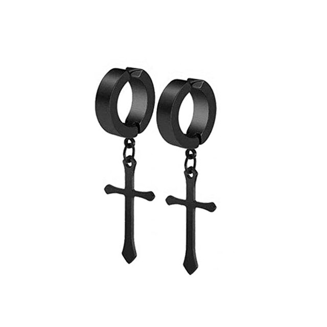 12 Pairs Stainless Steel Non Pierced Magnetic Earrings for Men Women CZ Clip on Dangle Earrings Set Hip Hop Rock Punk Retro: StyleD-Black-1 pairs