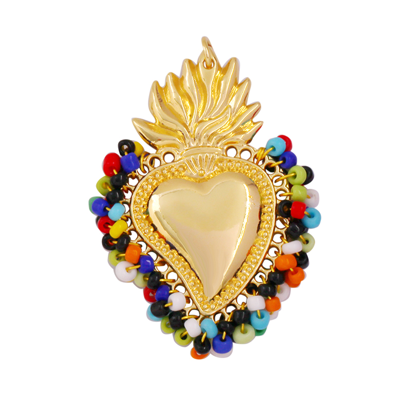 Colgante con dije de corazón de amor victoriano rojo sagrado fino a la , cuentas de cristal de semillas coloridas de estilo bohemio, suministro de collar de joyería L95: Castaño