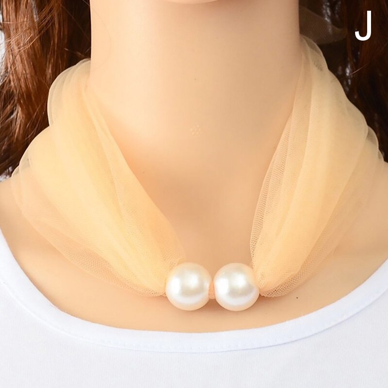 Lace Pearls Ring Scarf Ladies Korean Style Simple Mother's Day Pure Color Temperament 80*70CM Soft Spring Summer Scarf: J