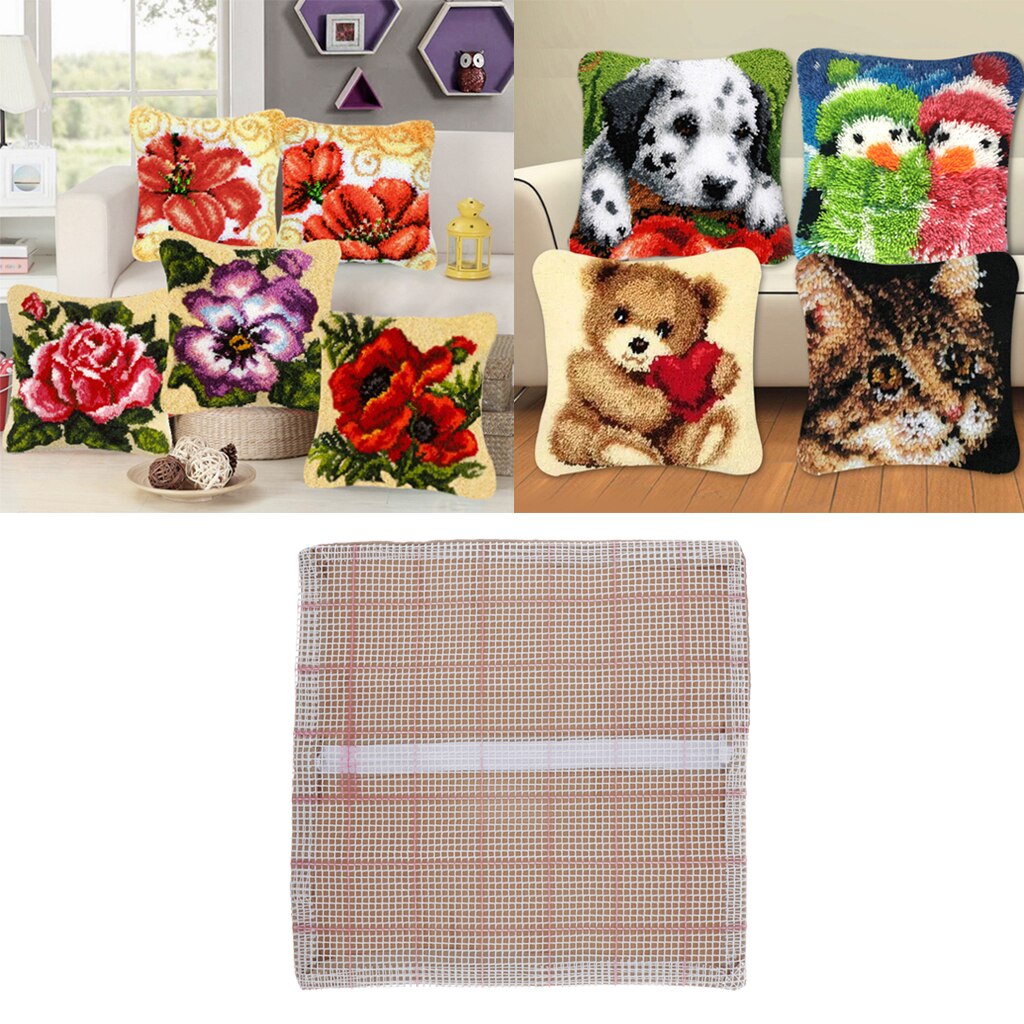 Blank latch hook rug hooking kit, diy hekle garn håndarbeid teppe putetrekk