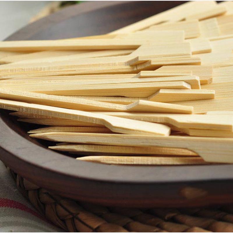 100-200pcs 9cm 3.5in Natural Bamboo Paddle Pick Flat Wood Skewer Fruit Food Picker Cocktail Paddle Bar Barbecue Party Supplies