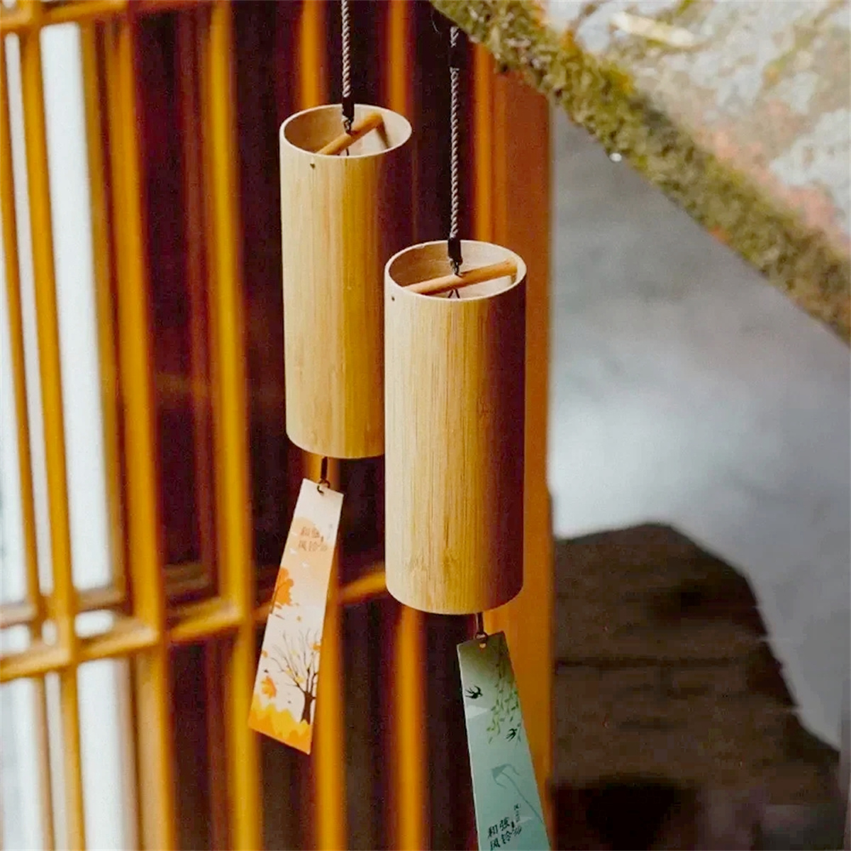 Conjunto de sinos de vento de bambu, sinos de vento, 8 hastes de tom, para jardim ao ar livre, pátio, decoração de casa, meditação, relaxamento