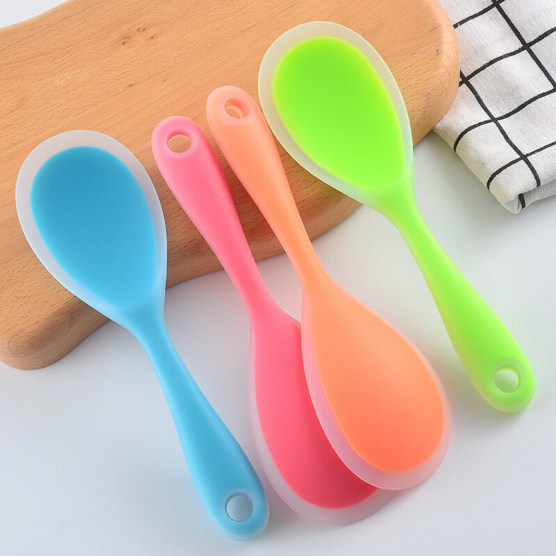 Silicone Spoon Anti-scalding Translucent Colorful Rice Scoop Heat Resistant Non-stick Rice Cooker Tableware Kitchen Cooking Tool