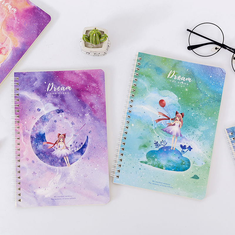 4pcs Retro Spiral Coil Sketchbook Notebook A5 Horizontal Line 60Sheets Paper Organizer Memo Pad Notebook School Office Supplies