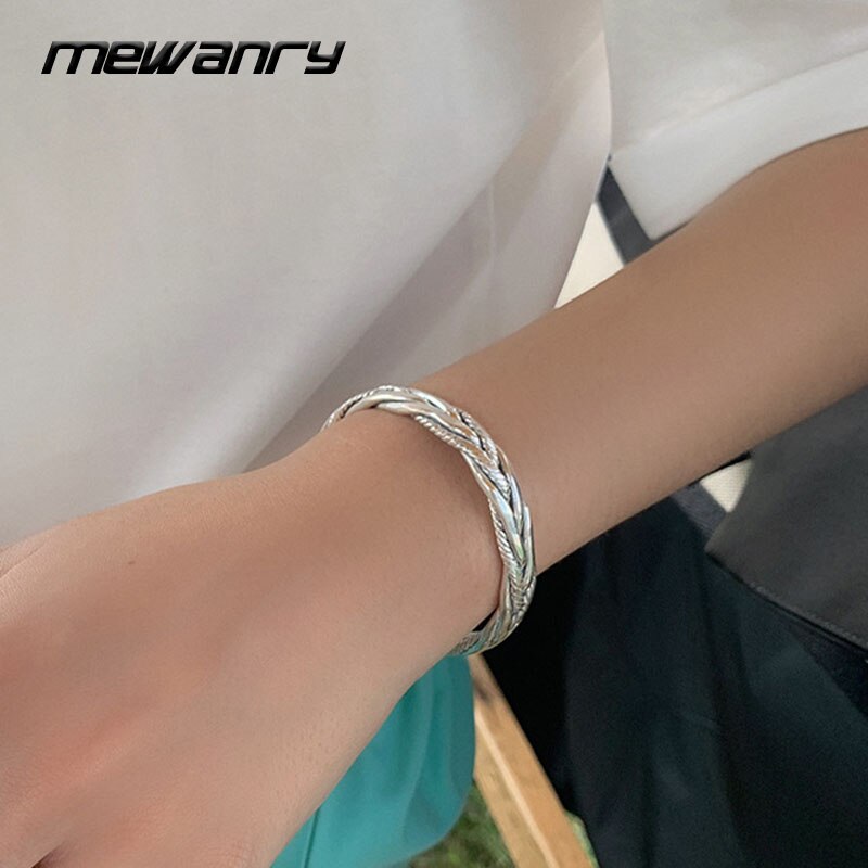 Mewanry 925 Sterling Zilver Twist Vintage Opening Armband Mode Eenvoudige Party Sieraden Verjaardagscadeaus Voor Vrouwen