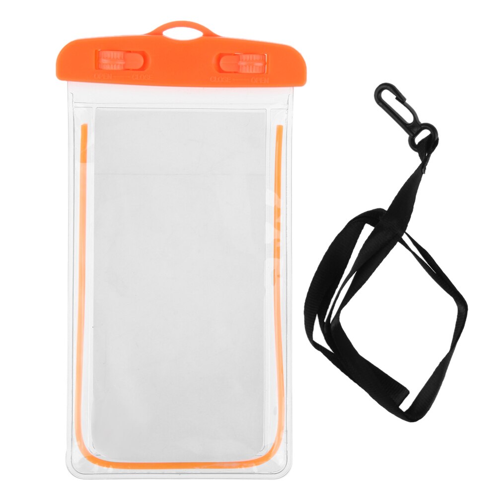 Pvc lysende vandtæt telefon cover til 3.5-6 "mobiltelefon berøringsskærm mobil vandtæt undersøisk gennemsigtig pose taske: Orange