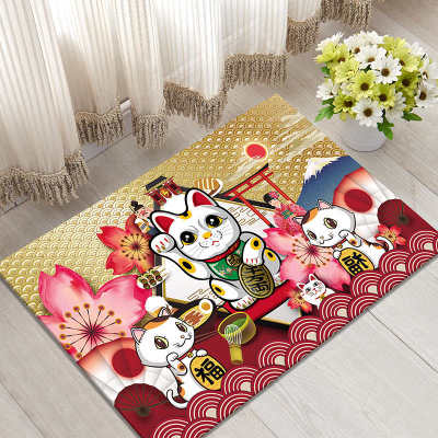 Lucky Cat Printed Floor Mat Door Mat 40x60cm Velvet Bathroom Non-slip Carpet Kitchen Living Room Floor Mat Home Decoration Mat .: H04