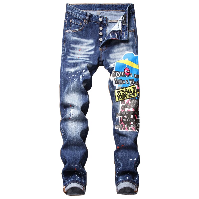 Jeans men Japanese and Korean denim jeans men's embroidery blue pencil jeans men