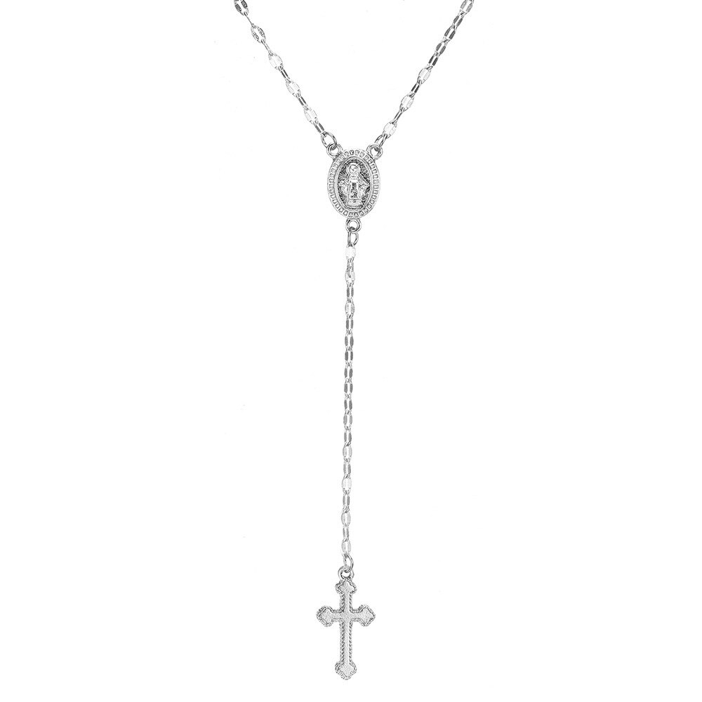 Cruz pingente colar para mulher longa imitação de corrente rosário madonna moeda colares pingentes jóias religiosas: Silver