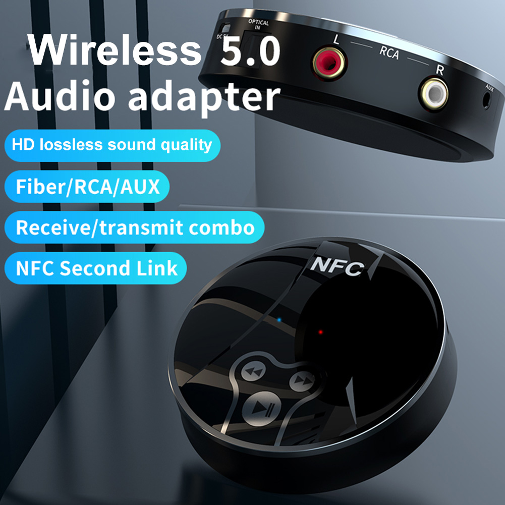 100 mbit/s nfc- und bluetooth-kompatibler 5.0- dongle-adapter mit aux-, rca- und optischen stereo-funk-audioempfänger und -sender für autolautsprecher