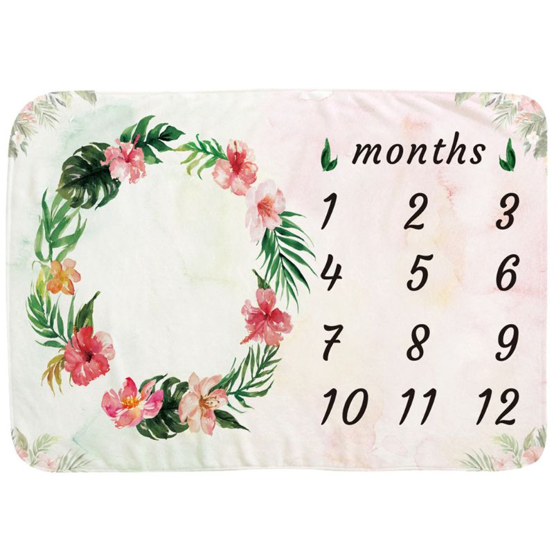 KLV 1PC Infant Baby Photo Flannel Blanket Monthly Record Growth Milestone Photography Prop Wreath Printed Newborn Boys Girls: 7