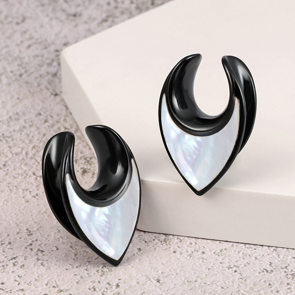 Twolobes 2 pièces conque coquille selle jauges d'oreille bouchons Tunnels civière corps Piercing bijoux acier inoxydable hypoallergénique: Bleu / Rhodium plaqué